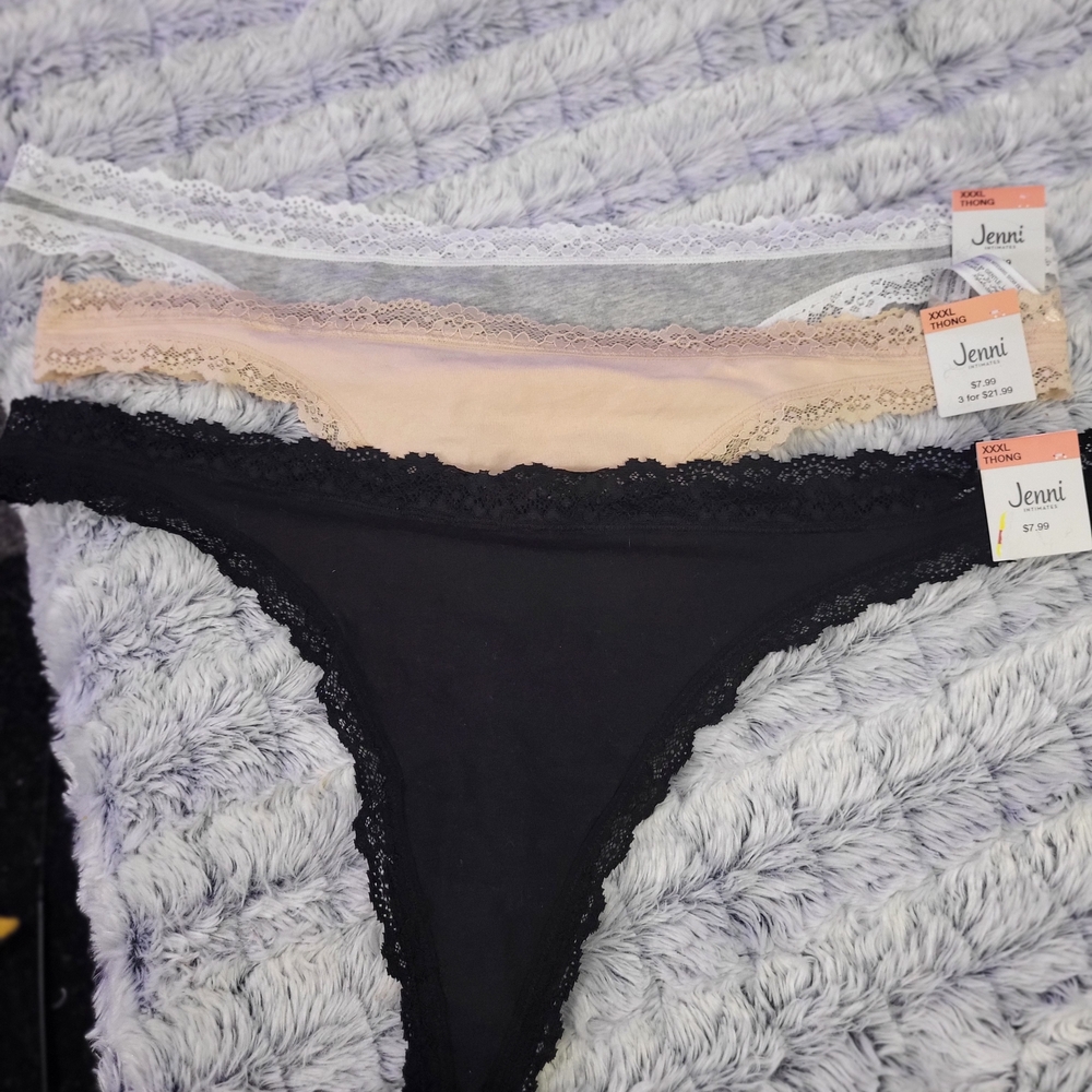 Nwt Lot Of 3 Thongs - Jenni - Black, Gray, Tan‎ Xxxl